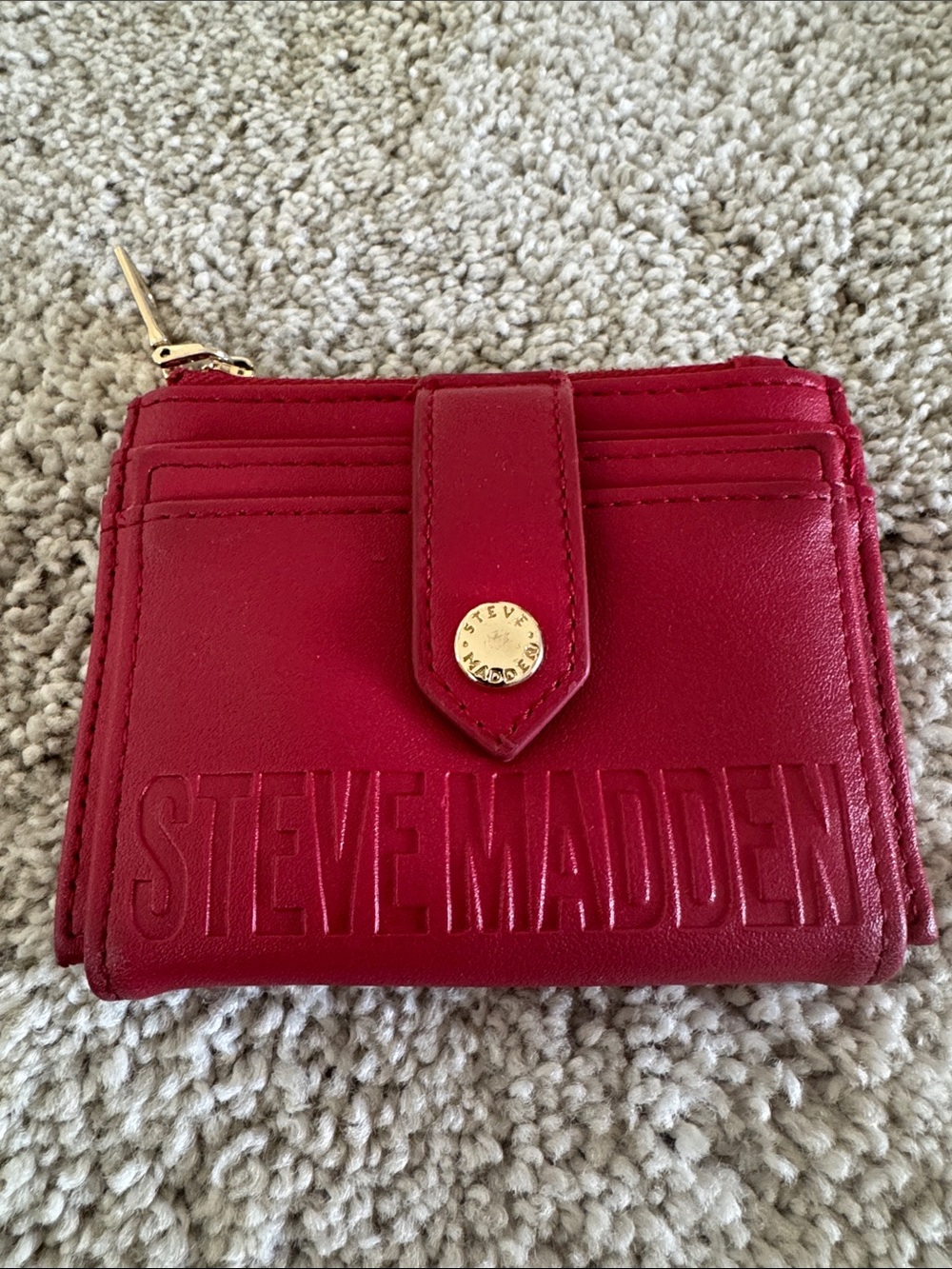 Steve Madden BHayden Wallet Coin Purse Zip Card Case Red Gold